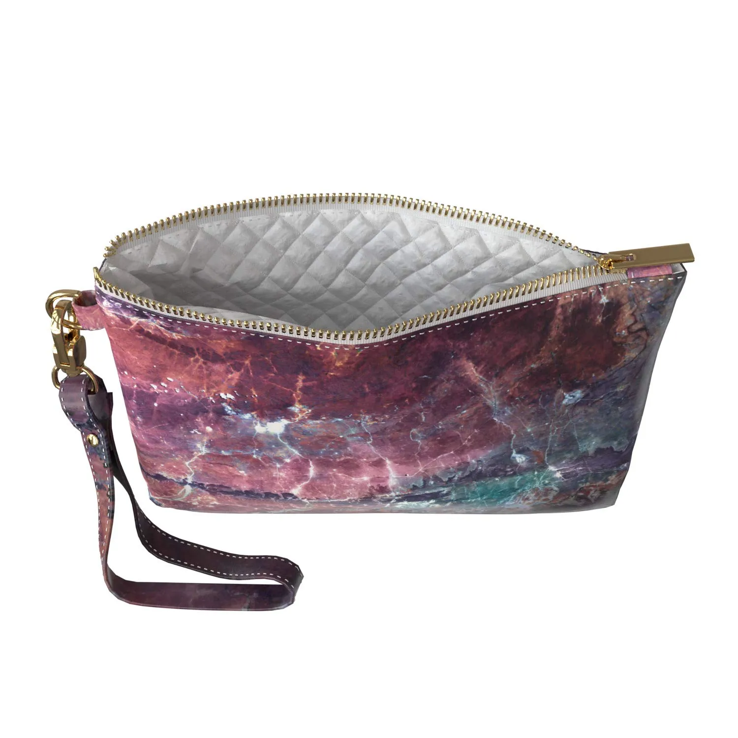 Makeup Bag 9.5 x 6 inch Cosmetic Galaxy Mountain Stone Glam Print PU Leather Toiletry Zipper Travel Case Strap Accessories Purse Pouch Portable Organizer Design Storage Granite Pattern Marble