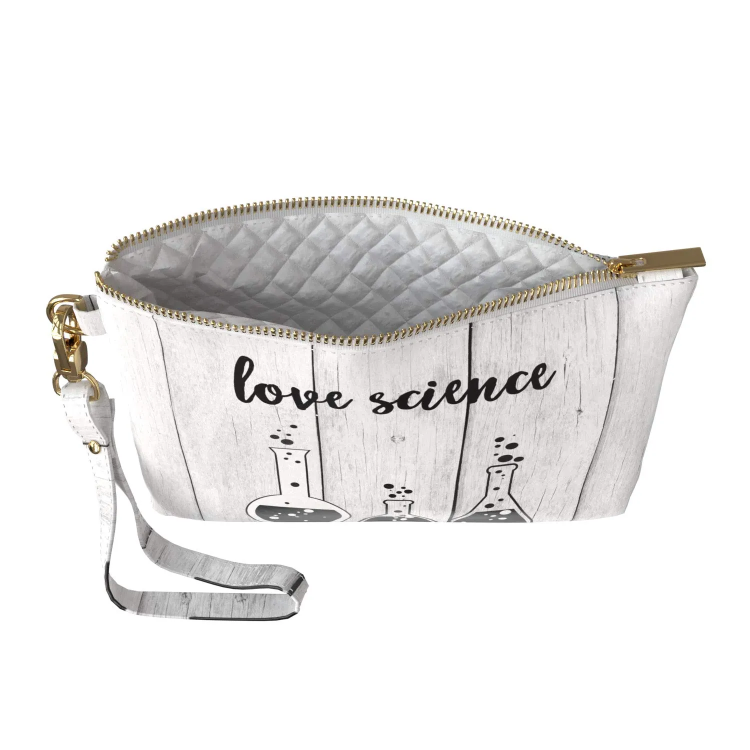 Makeup Bag 9.5 x 6 inch Natural Science Cosmetic Purse Pouch White Storage Wood Glam Print PU Leather Toiletry Zipper Travel Case Portable Organizer Design Black Quote Fancy Strap Accessories