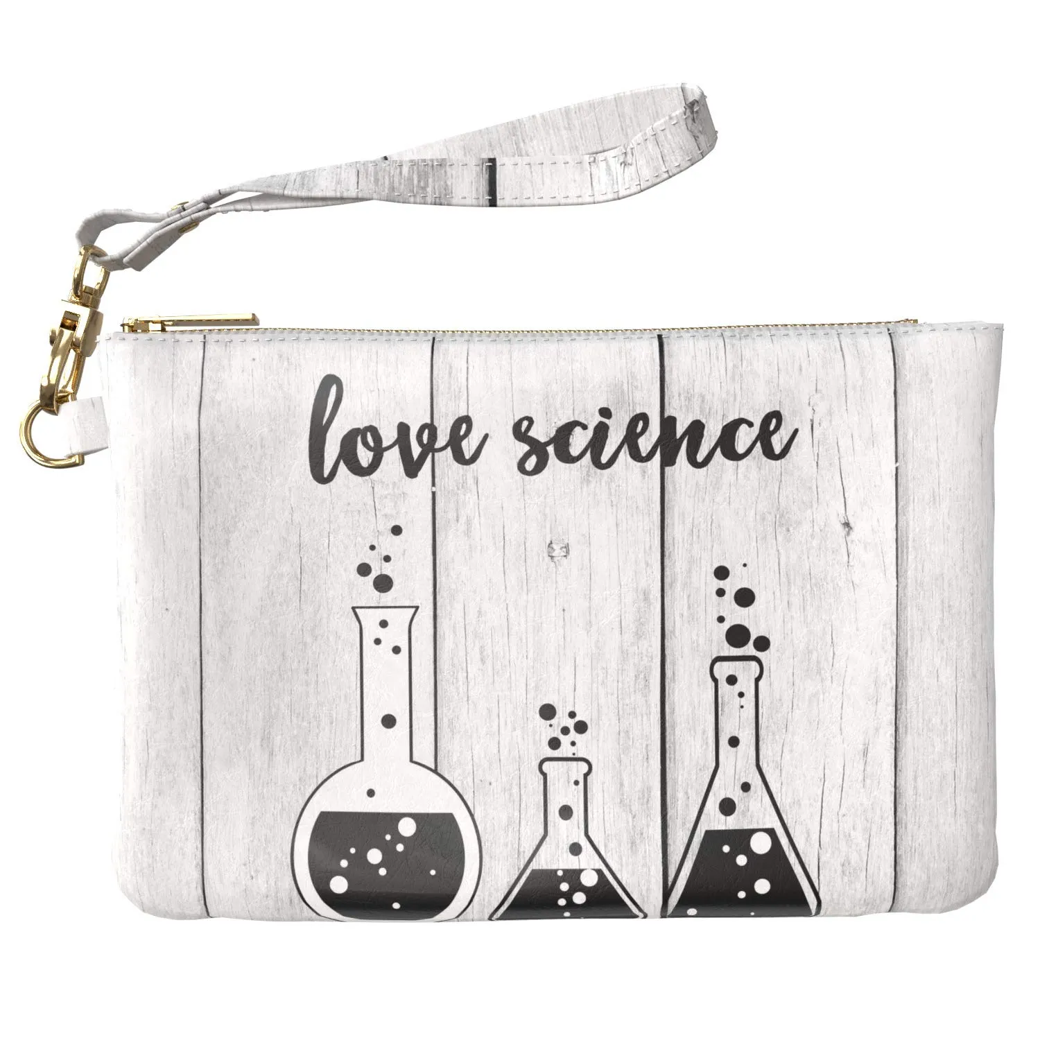Makeup Bag 9.5 x 6 inch Natural Science Cosmetic Purse Pouch White Storage Wood Glam Print PU Leather Toiletry Zipper Travel Case Portable Organizer Design Black Quote Fancy Strap Accessories