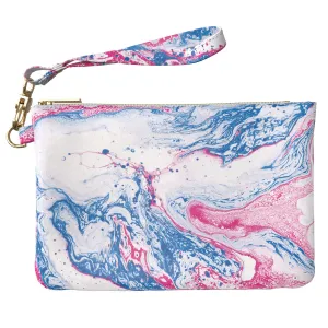 Makeup Bag 9.5 x 6 inch Paint Watercolor Print PU Leather Toiletry Zipper Travel Case Pink Acrylic Strap Accessories Abstract Portable Organizer Design Storage Blue Purse Pouch White Cosmetic