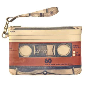 Makeup Bag 9.5 x 6 inch Portable Organizer Design Strap Accessories Vintage Cosmetic Old Fashion Print PU Leather Toiletry Zipper Travel Case Storage Nostalgic Tape Cassette Purse Pouch Retro