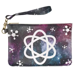 Makeup Bag 9.5 x 6 inch Storage Space Strap Accessories Purse Pouch Nerd Model Science Print PU Leather Toiletry Zipper Travel Case Portable Organizer Design Purple Galaxy Cosmetic White Atom