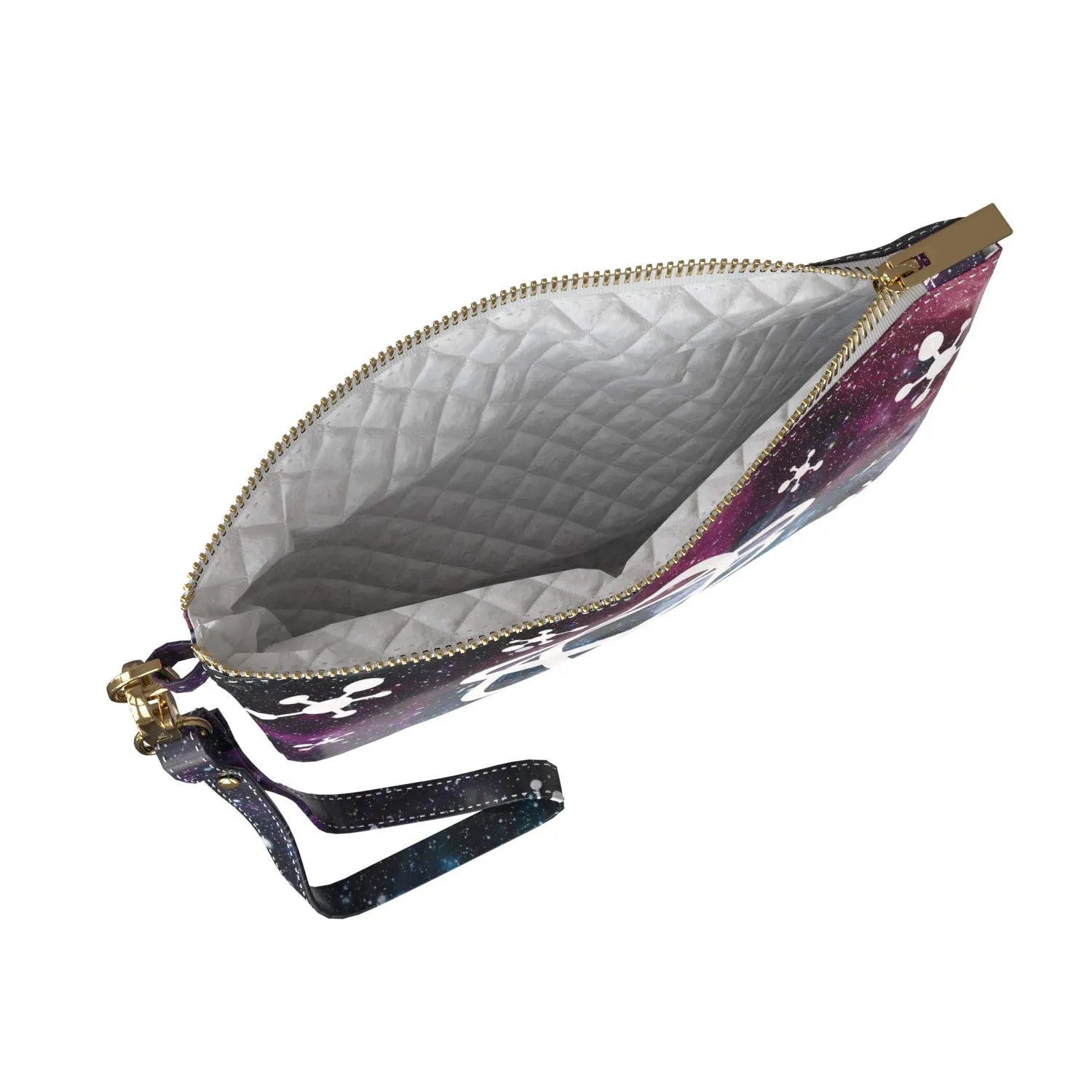 Makeup Bag 9.5 x 6 inch Storage Space Strap Accessories Purse Pouch Nerd Model Science Print PU Leather Toiletry Zipper Travel Case Portable Organizer Design Purple Galaxy Cosmetic White Atom