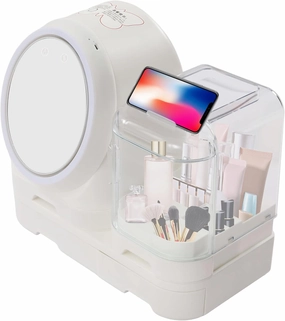 Makeup Storage Box,Tabletop Cosmetic Storage Display Cases With Led Hd Mirror,Built-In Fan,Adjustable Design,Transparent Dust Cover,Makeup Organizer,For Bathroom,Vanity Dresser,Dormitories,Bedrooms