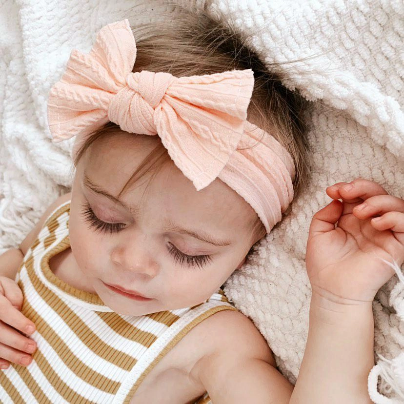 Mia Cable Knit Bow Headwrap | Peach Blossom