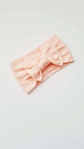 Mia Cable Knit Bow Headwrap | Peach Blossom