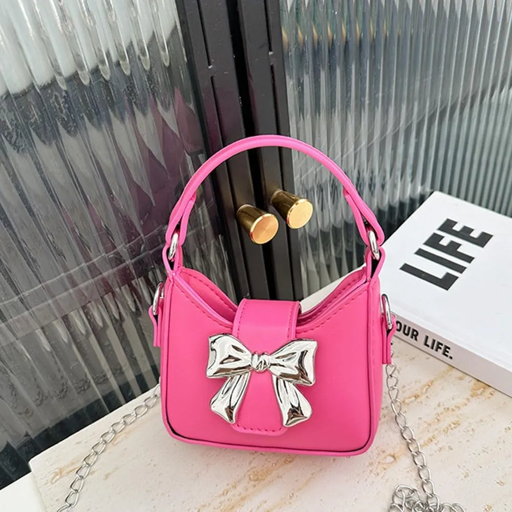 Mini Crossbody Purse, Bow Magnetic Buckle Handbag Shoulder Bag Great Gift Idea for Little Girls