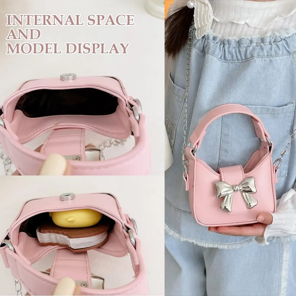 Mini Crossbody Purse, Bow Magnetic Buckle Handbag Shoulder Bag Great Gift Idea for Little Girls