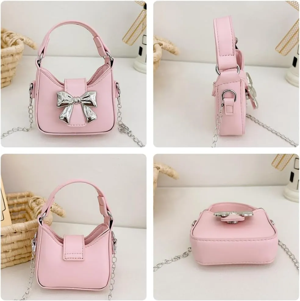 Mini Crossbody Purse, Bow Magnetic Buckle Handbag Shoulder Bag Great Gift Idea for Little Girls