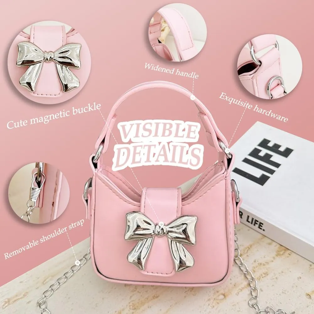 Mini Crossbody Purse, Bow Magnetic Buckle Handbag Shoulder Bag Great Gift Idea for Little Girls