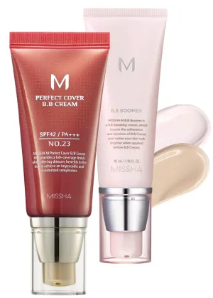 MISSHA BB ESSENTIALS KIT M PERFECT COVER BB CREAM No.23 Natural Beige/SPF 42 PA    1.69 oz & M BB Boomer 1.35 oz -Lightweight, Multi-Function, High Coverage