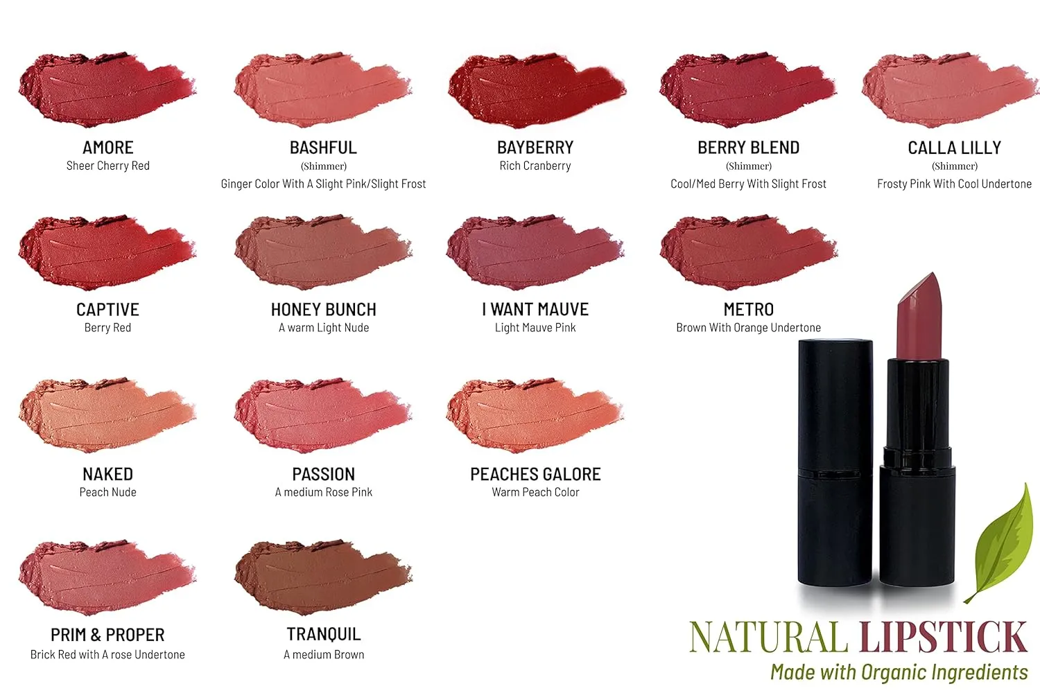 Mom's Secret Natural Lipstick, Made with Organic Ingredients, Rich in Vitamin E, Vegan, Paraben Free, Gluten Free, Cruelty Free, Made in the USA. 0.16 oz. (I Want Mauve)