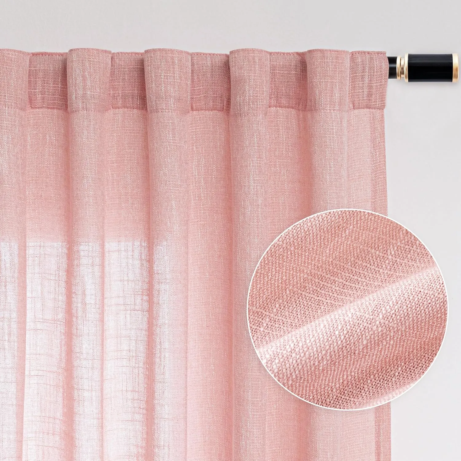MYSKY HOME Pink Curtains 84 Inches Long, Semi Sheer Soft Nursery Curtains for Girls Bedroom Back Tab Window Drapes Light Filtering Elegant Cute Look Country Curtain, 50" x 84", Blush Pink, Pack-2