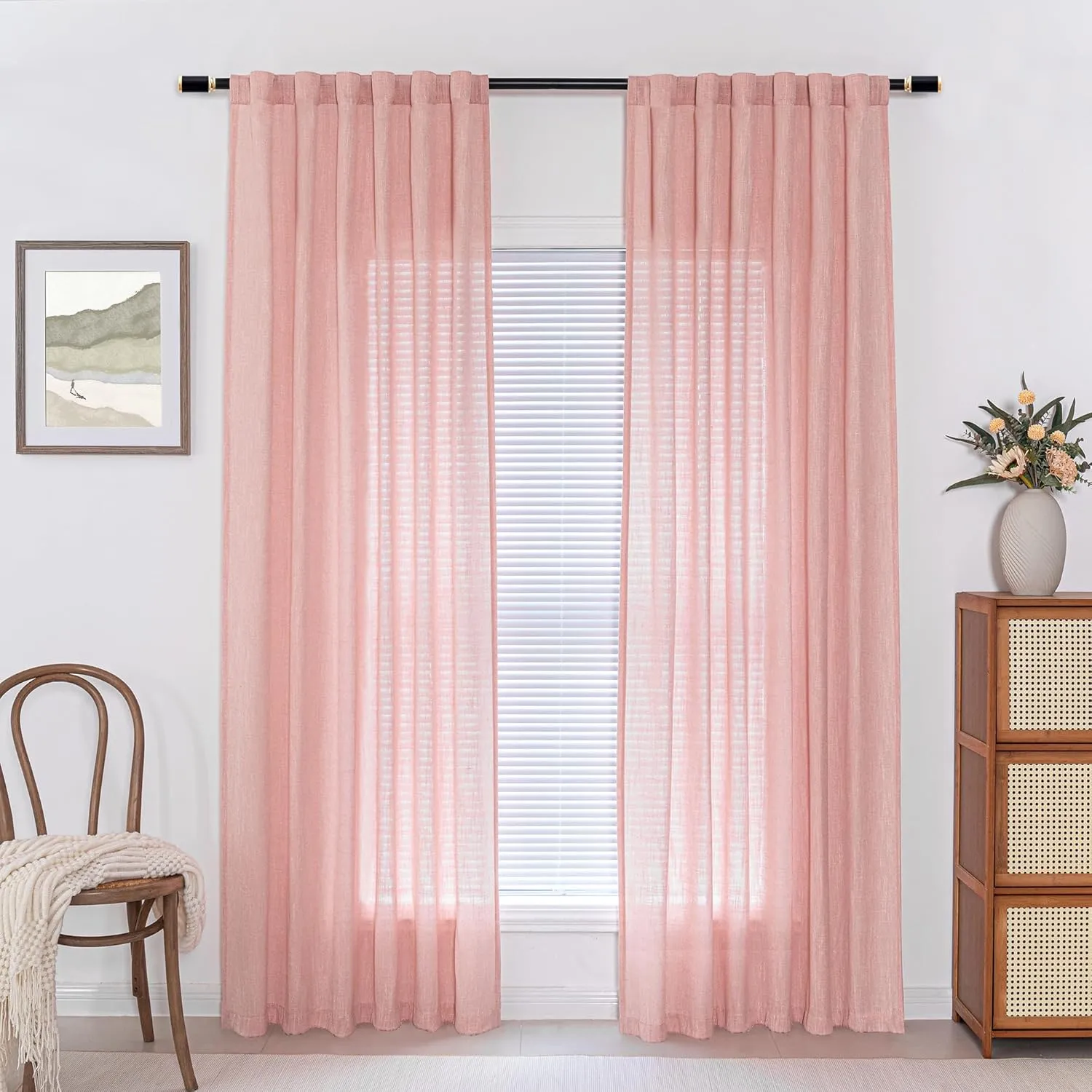 MYSKY HOME Pink Curtains 84 Inches Long, Semi Sheer Soft Nursery Curtains for Girls Bedroom Back Tab Window Drapes Light Filtering Elegant Cute Look Country Curtain, 50" x 84", Blush Pink, Pack-2