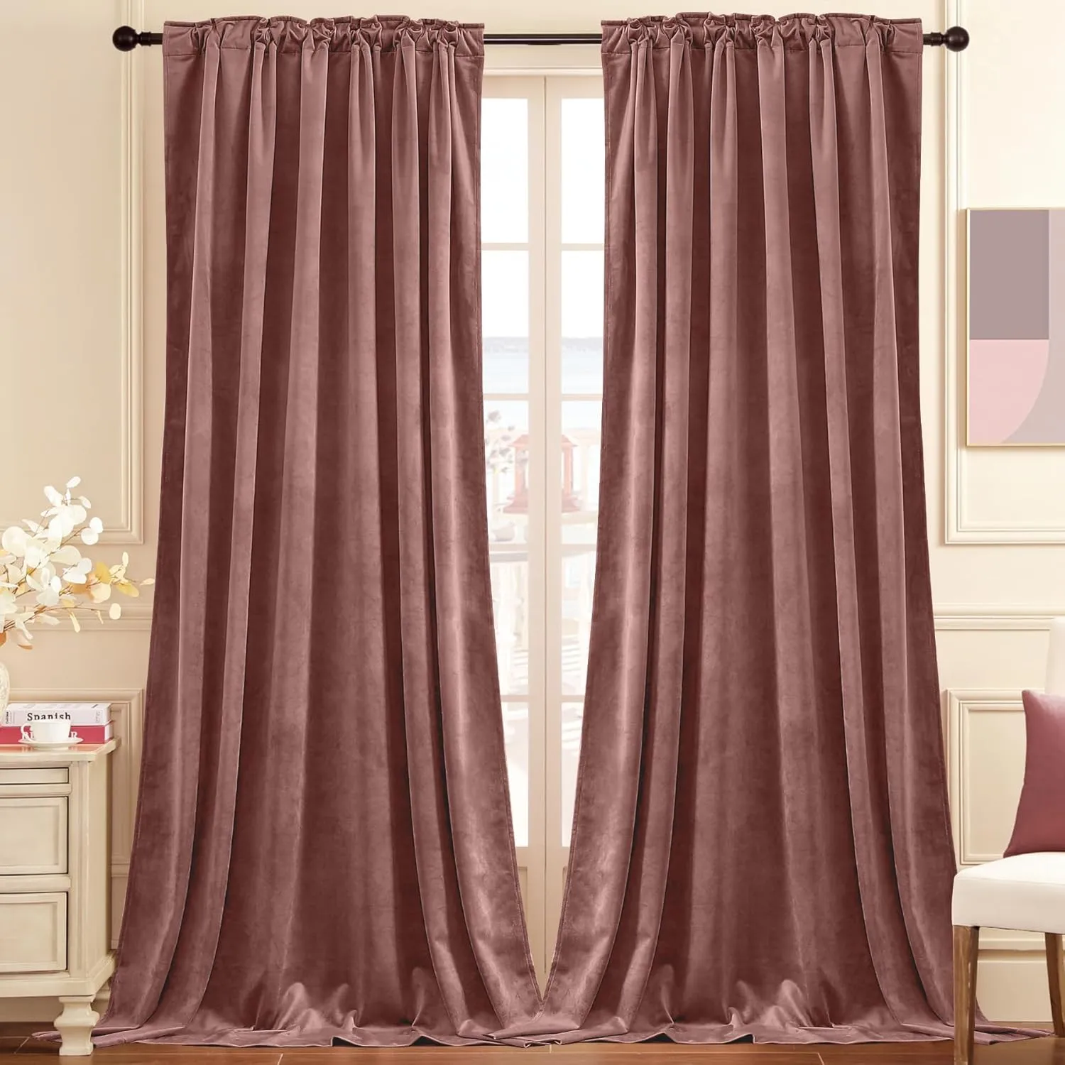 Nemia Blush Pink Velvet Curtains Thermal Insulated Blackout Curtain for Bedroom Window Living Room Darkening Luxury Vintage 84 Inches Long Heavy Drapes Panels Rod Pocket Set of 2