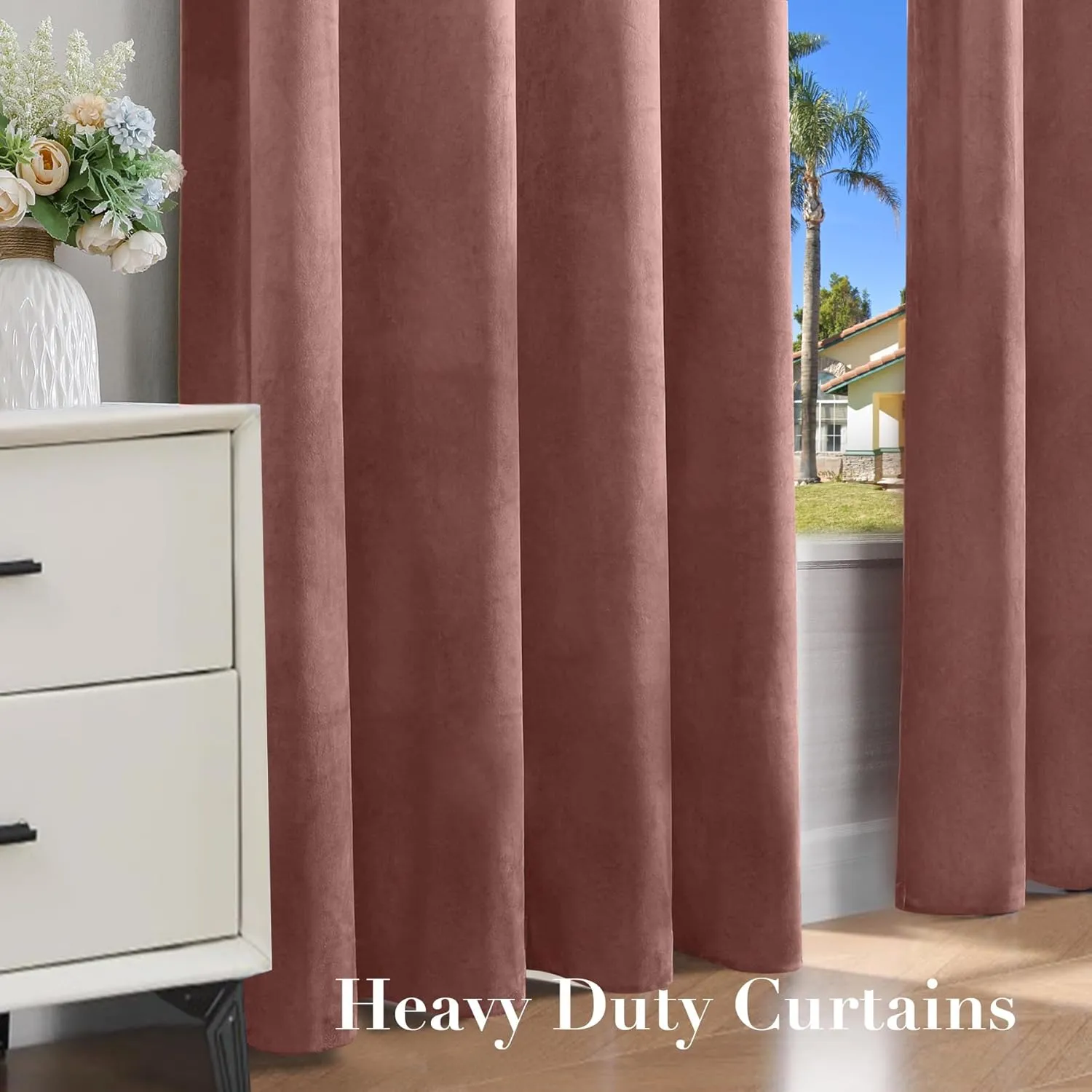 Nemia Blush Pink Velvet Curtains Thermal Insulated Blackout Curtain for Bedroom Window Living Room Darkening Luxury Vintage 84 Inches Long Heavy Drapes Panels Rod Pocket Set of 2