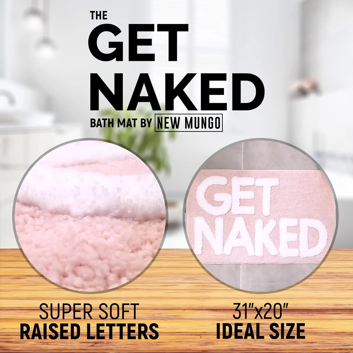 New Mungo Get Naked Bath Mat Pink - Blush Bathroom Rugs - Bath Mat - 31" x 20"