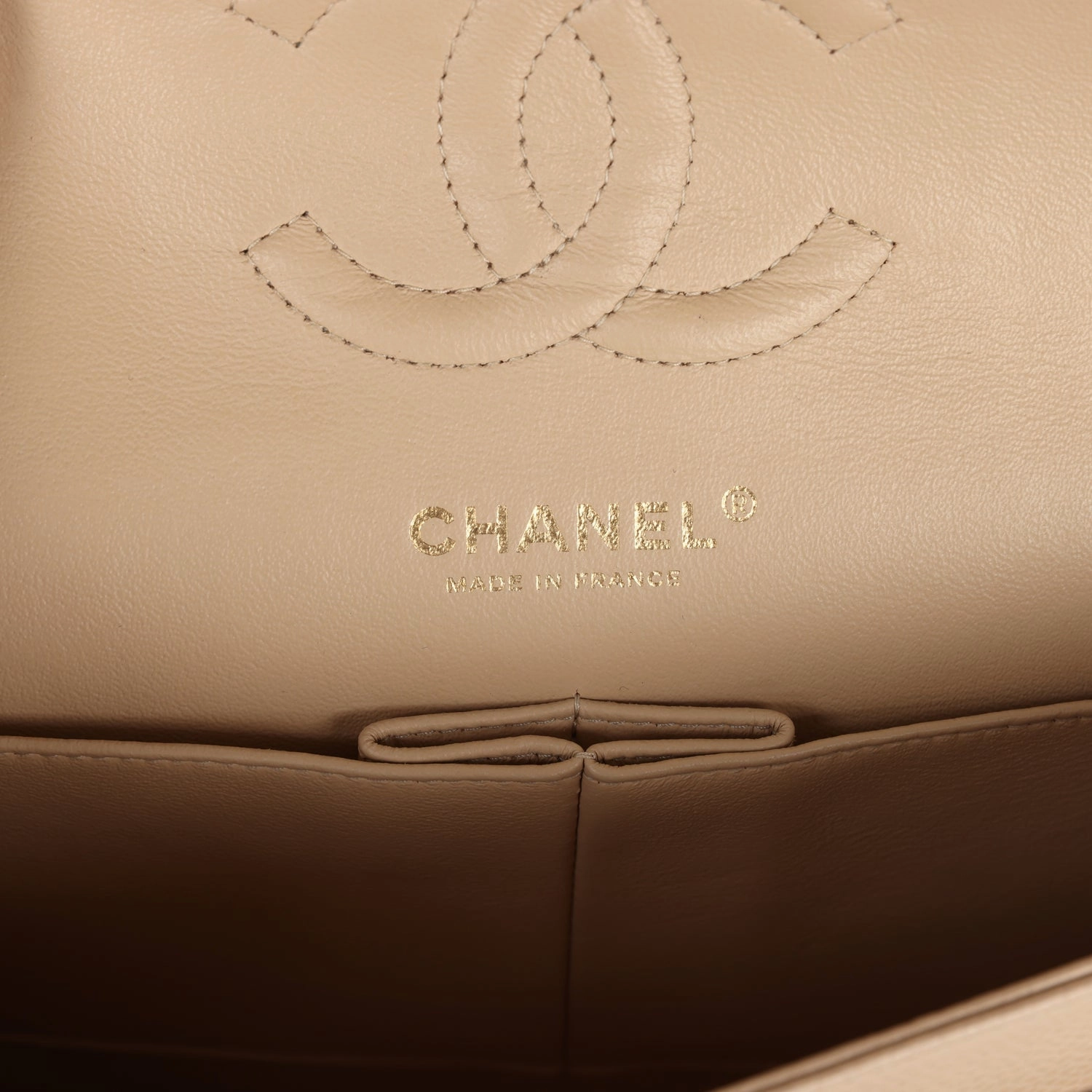 New Chanel Medium Classic Double Flap Beige Caviar Gold Hardware
