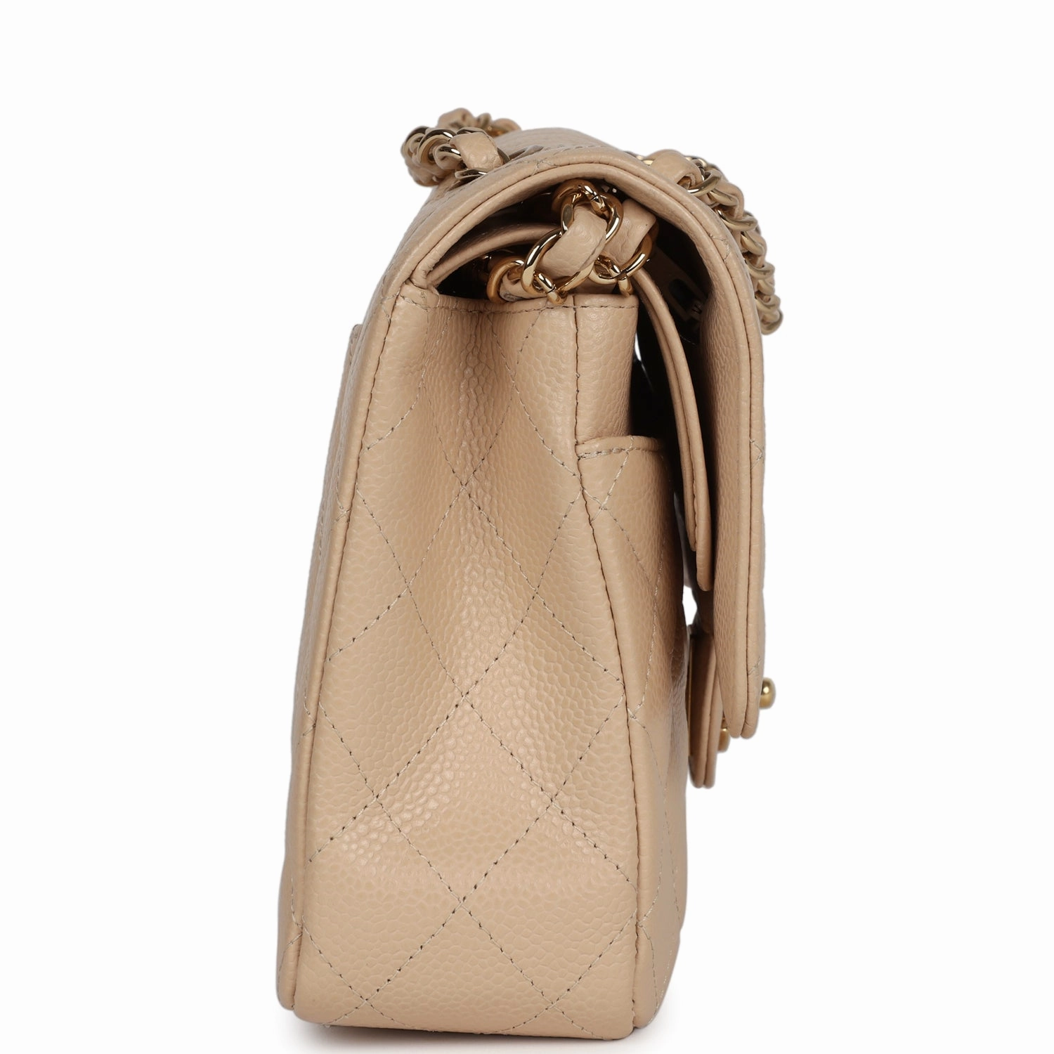 New Chanel Medium Classic Double Flap Beige Caviar Gold Hardware