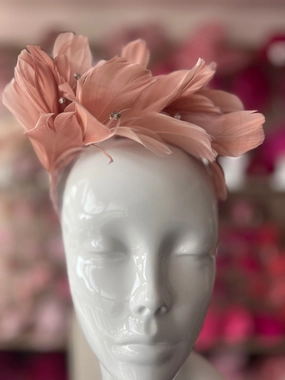 Nude Pink Fascinator Headband with Feather Petals & Diamanté
