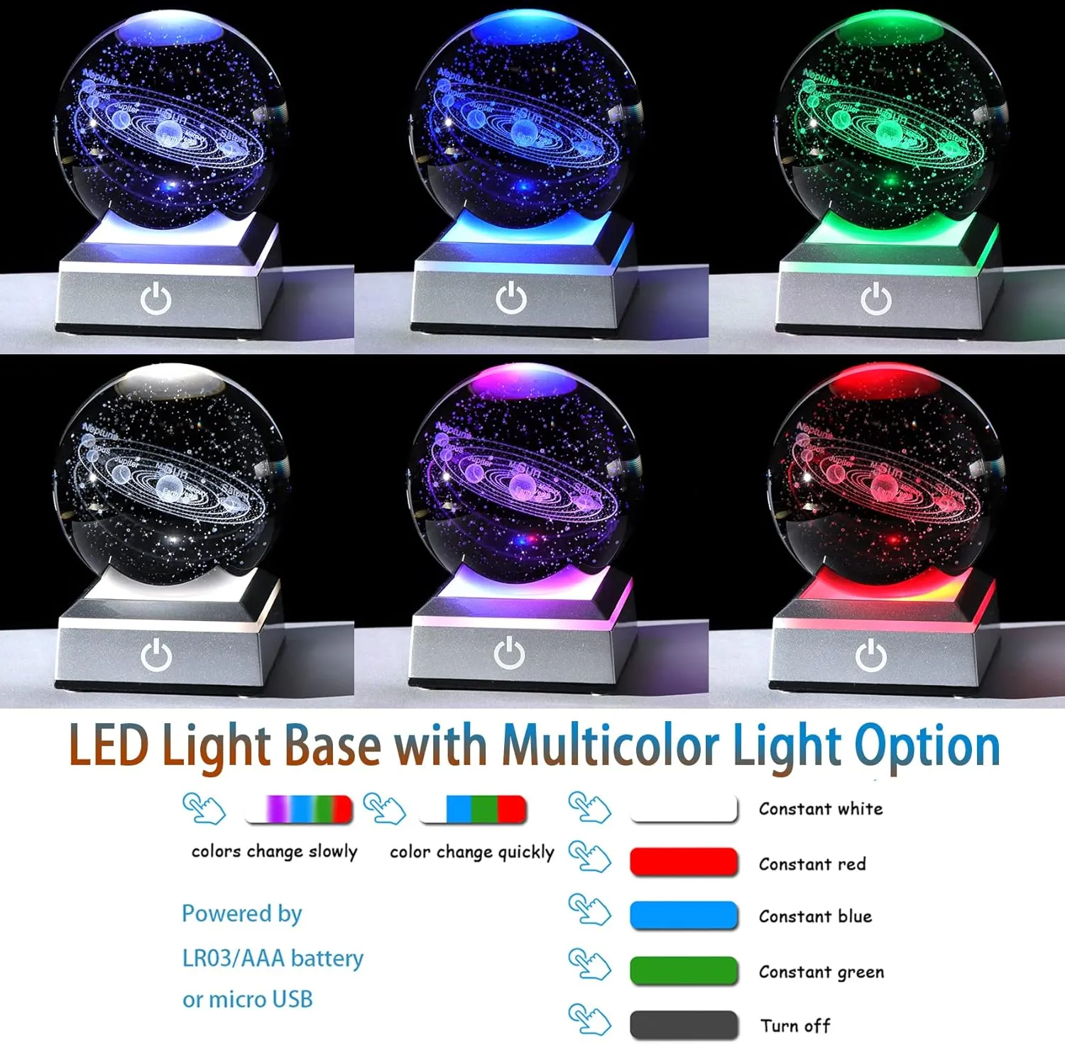 Ornalrist 3.15" K9 Crystal 3D Solar System Ball with Silver LED Colorful Lighting Touch Base, Engraving Solar System Star Planet Model, Science Universe Astronomy Gifts for Astronomy Lovers
