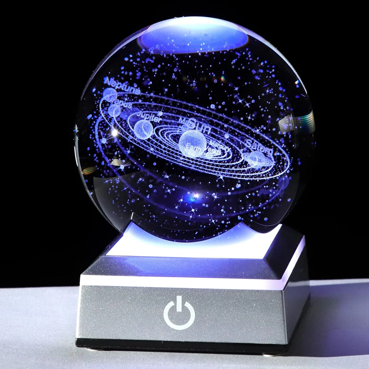 Ornalrist 3.15" K9 Crystal 3D Solar System Ball with Silver LED Colorful Lighting Touch Base, Engraving Solar System Star Planet Model, Science Universe Astronomy Gifts for Astronomy Lovers