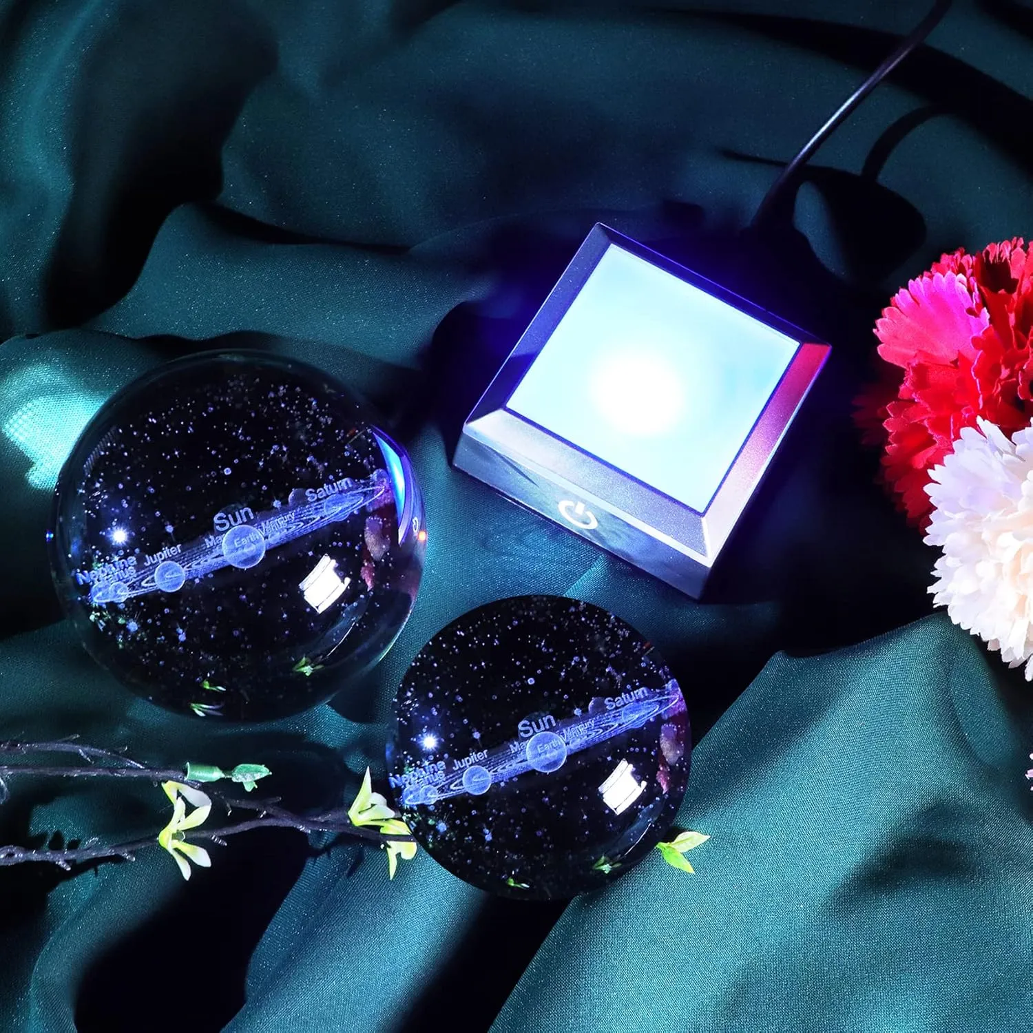 Ornalrist 3.15" K9 Crystal 3D Solar System Ball with Silver LED Colorful Lighting Touch Base, Engraving Solar System Star Planet Model, Science Universe Astronomy Gifts for Astronomy Lovers