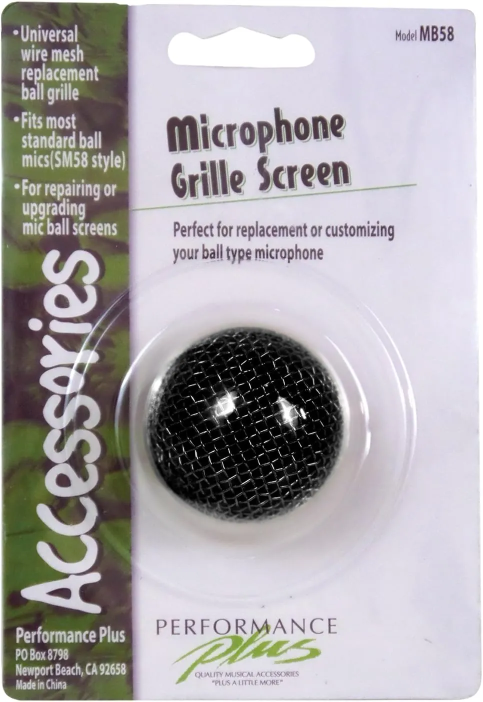 Performance Plus SM58 Style Black Mesh, Screw on Ball Microphone Grille (MB58-B)