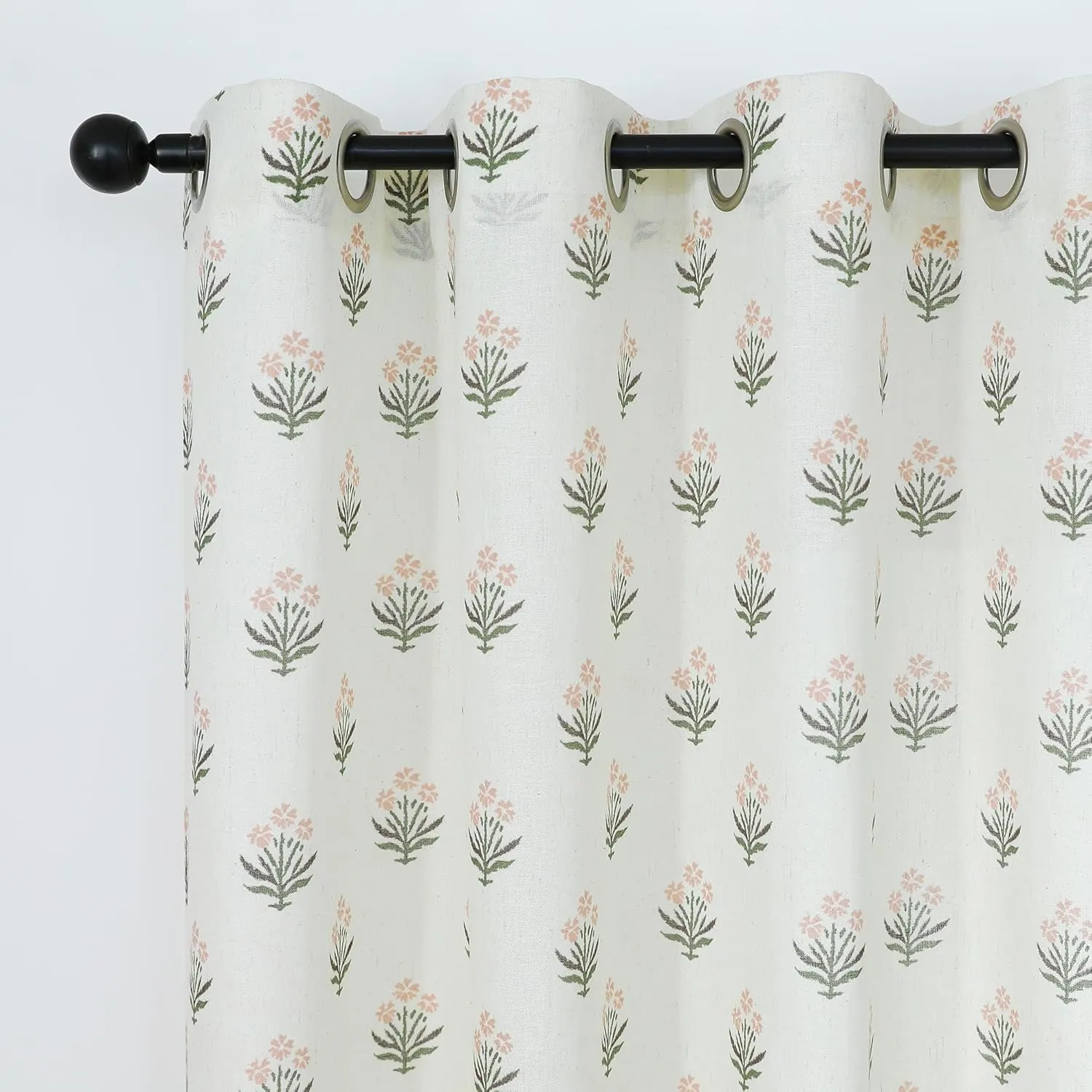 Pink Curtains 2 Panel Sets for Bedroom Girls Nursery,Light Blush Pink and Green Floral Boho Cute Sheer Curtains for Living Room Aesthetic Coquette Teen Girl Room Decor
