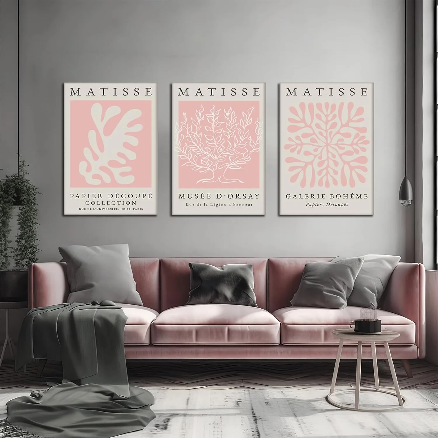 Pink Matisse Wall Art Set of 3, Abstract Matisse Wall Decor, Light Pink Canvas Painting Prints Minimalist Modern Aesthetic Posters Pictures for Living Room Bedroom Bathroom12x16 in Framed