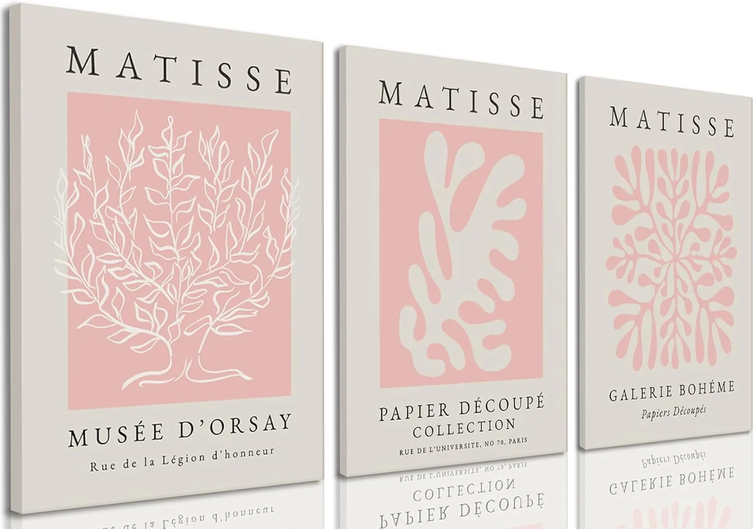 Pink Matisse Wall Art Set of 3, Abstract Matisse Wall Decor, Light Pink Canvas Painting Prints Minimalist Modern Aesthetic Posters Pictures for Living Room Bedroom Bathroom12x16 in Framed