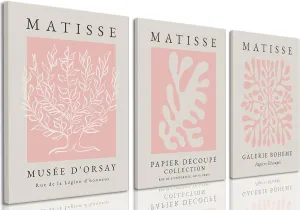 Pink Matisse Wall Art Set of 3, Abstract Matisse Wall Decor, Light Pink Canvas Painting Prints Minimalist Modern Aesthetic Posters Pictures for Living Room Bedroom Bathroom12x16 in Framed