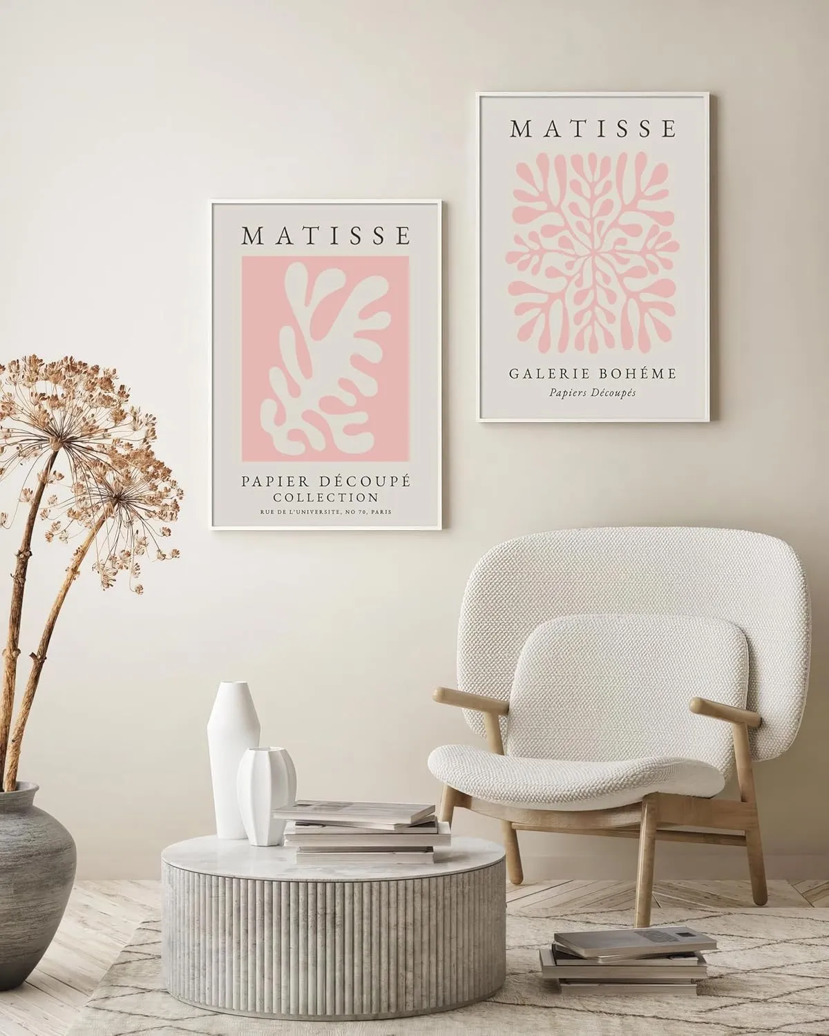 Pink Matisse Wall Art Set of 3, Abstract Matisse Wall Decor, Light Pink Canvas Painting Prints Minimalist Modern Aesthetic Posters Pictures for Living Room Bedroom Bathroom12x16 in Framed