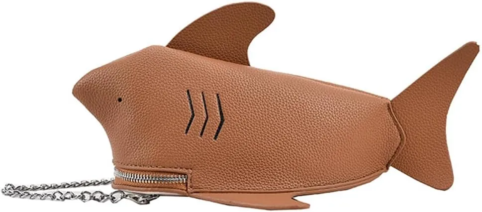 PU Cute Funny 3D Shark Shoulder Crossbody Bag, Creative Cartoon Chain Phone Bag, Animal Style Dolphin Wallet Purse For Women