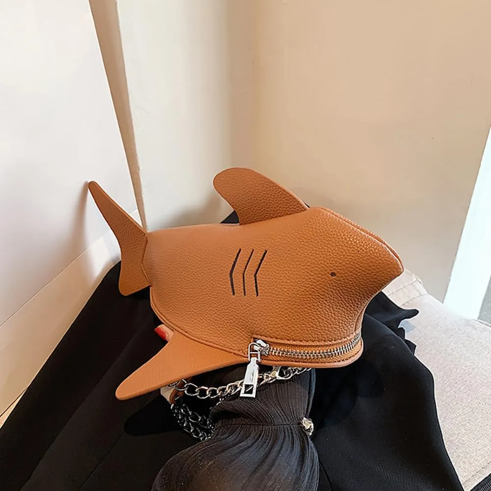 PU Cute Funny 3D Shark Shoulder Crossbody Bag, Creative Cartoon Chain Phone Bag, Animal Style Dolphin Wallet Purse For Women