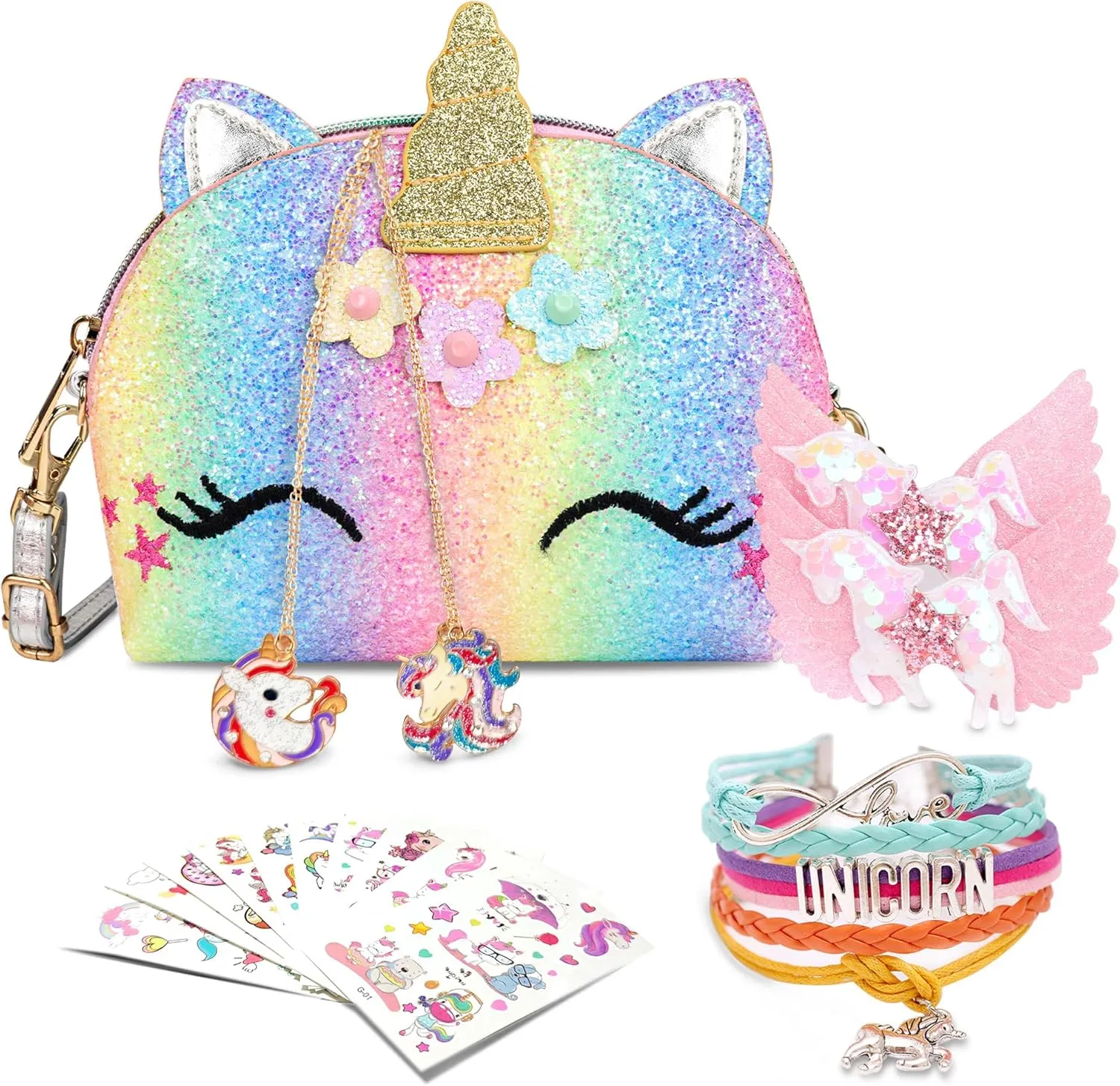 Purse for Little Girls,Girls Jewelry Pretend Play,Unicorn Gifts for girls,Crossbody Bags for Kid