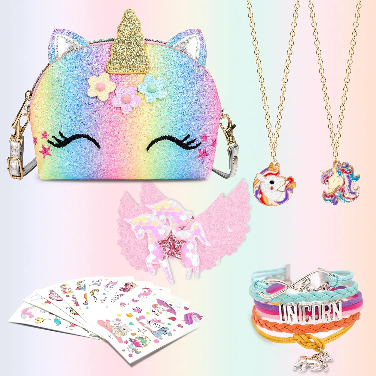 Purse for Little Girls,Girls Jewelry Pretend Play,Unicorn Gifts for girls,Crossbody Bags for Kid