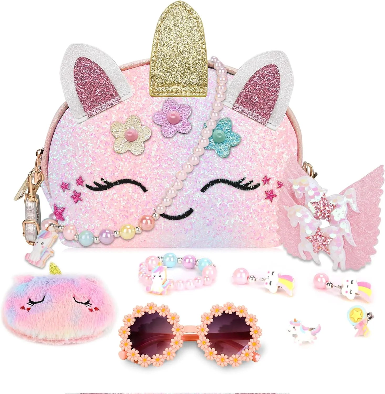 Purse for Little Girls,Girls Jewelry Pretend Play,Unicorn Gifts for girls,Crossbody Bags for Kid