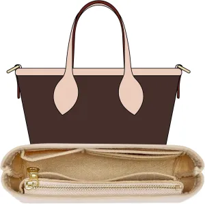 Purse Organizer Insert, Felt Zipper Small Tote Handbag Organizer Compatible with neverfull BB, mini anjou, energy xs and More,Beige/XS