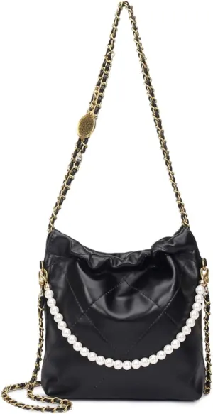 Quilted Tote Bag For Women, Luxury Hobo Shoulder Bag Crossbody Purses Designer Chain Handbag Leather Work Large Black