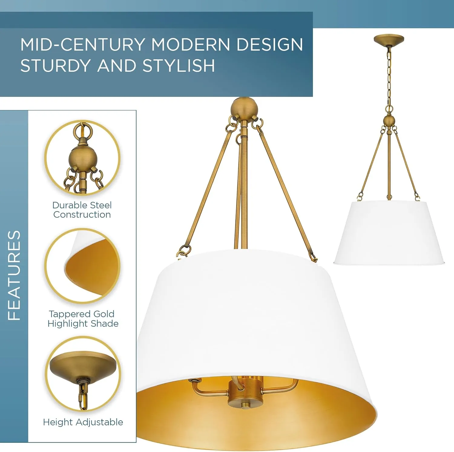 Quoizel Aberdale Pendant Lighting, 19 Inch 4-Light White Lustre Ceiling Light with Metal Shade, 60W, Max Hanging Height 78", Modern Design for Kitchen Island, Bedroom, Dining Room or Home Office