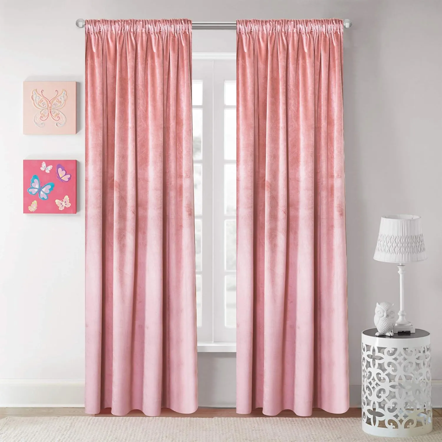 Roslynwood Blush Velvet Curtains Home Office Thermal Insulated Luxury Energy Saving with Rod Pocket & Clip Rings Top Light Blocking Window Drapery for Living Room,52W x 63L inch, 2 Panels