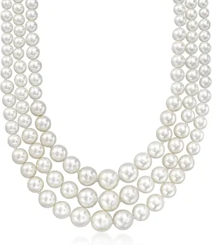 Ross-Simons 6-12mm Shell Pearl Graduated 3-Strand Necklace with Sterling Silver