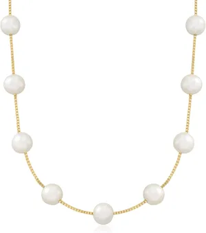 Ross-Simons 8-8.5mm Cultured Pearl Station Necklace in 18kt Gold Over Sterling