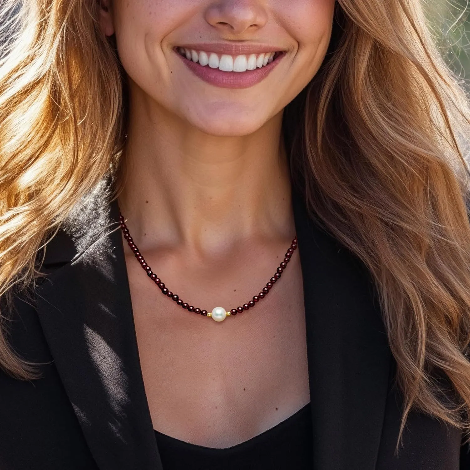 Ross-Simons 8.5-9.5mm Cultured Pearl and 55.00 ct. t.w. Garnet Bead Necklace With 18kt Gold Over Sterling