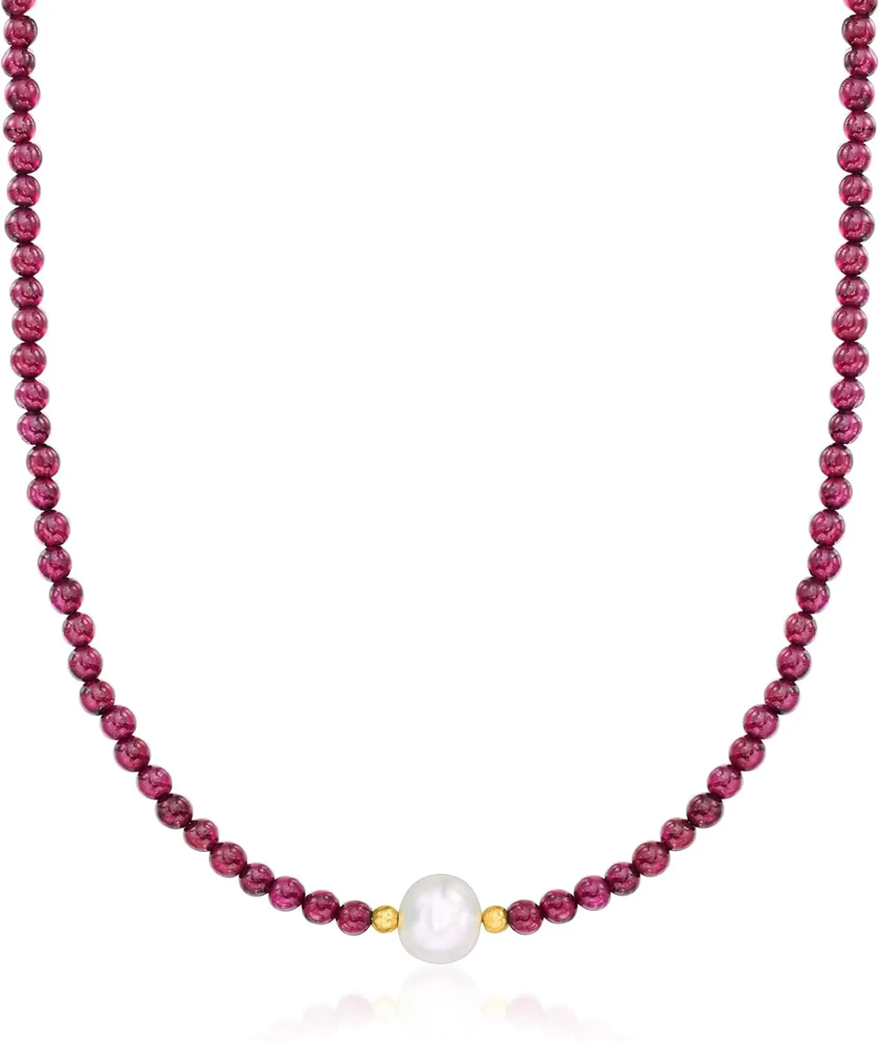 Ross-Simons 8.5-9.5mm Cultured Pearl and 55.00 ct. t.w. Garnet Bead Necklace With 18kt Gold Over Sterling