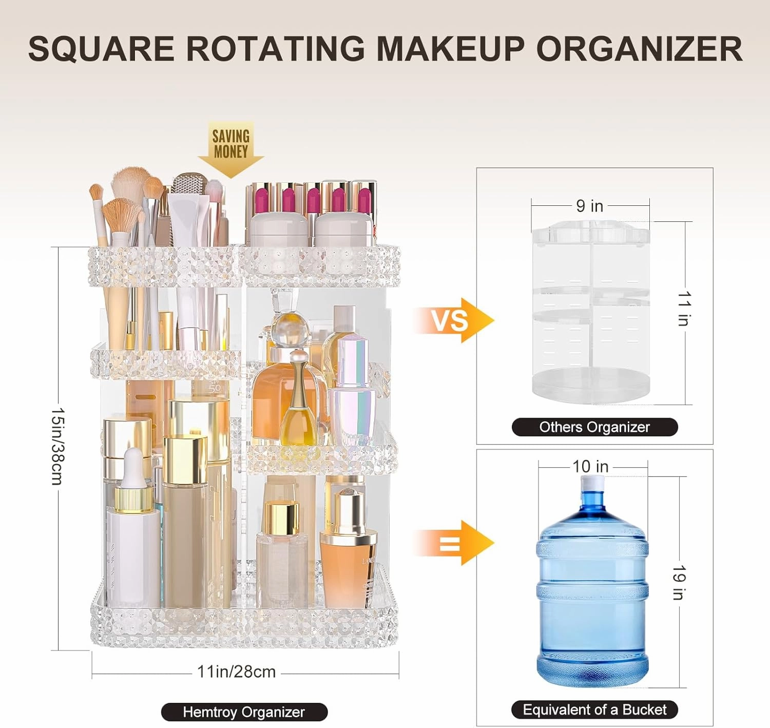 Rotating Makeup Organizer with Makeup Brush Holder, Large Capacity Perfume Organizer for Vanity Countertop, Acrylic Skincare Organizers Spinning Holder Storage Rack (Clear)