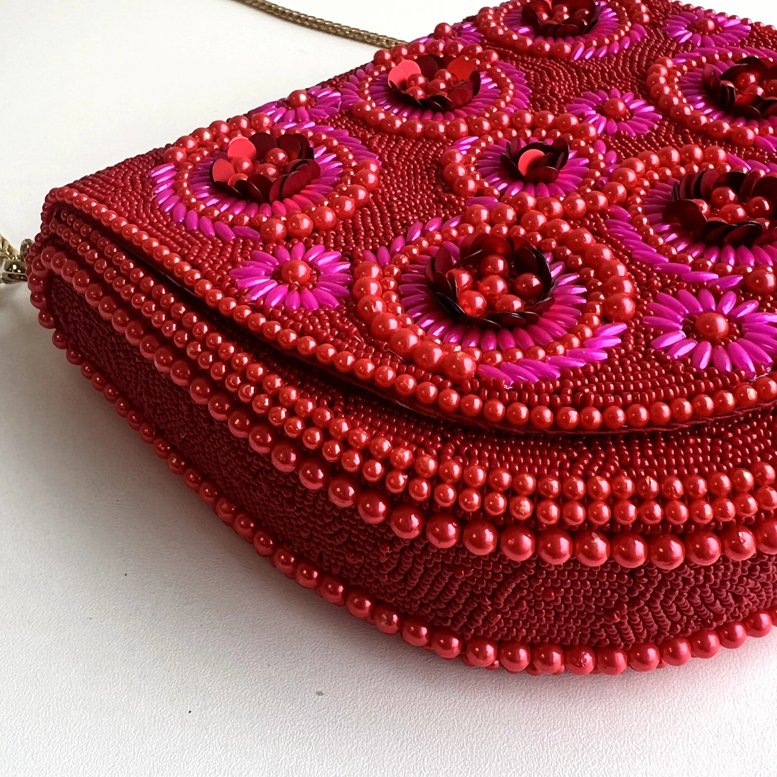 Round Beaded Bag - Red Fuchsia