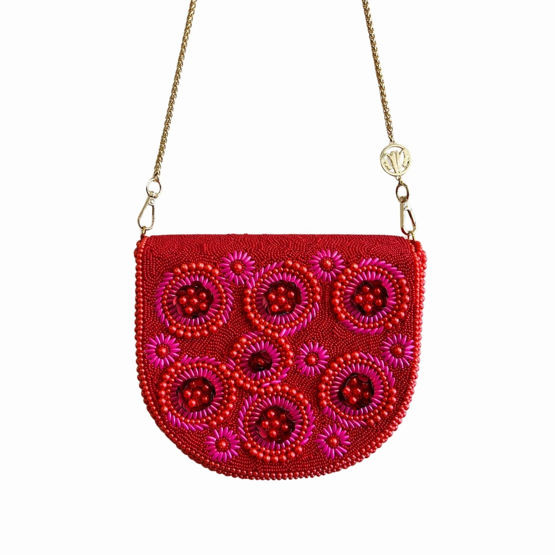 Round Beaded Bag - Red Fuchsia