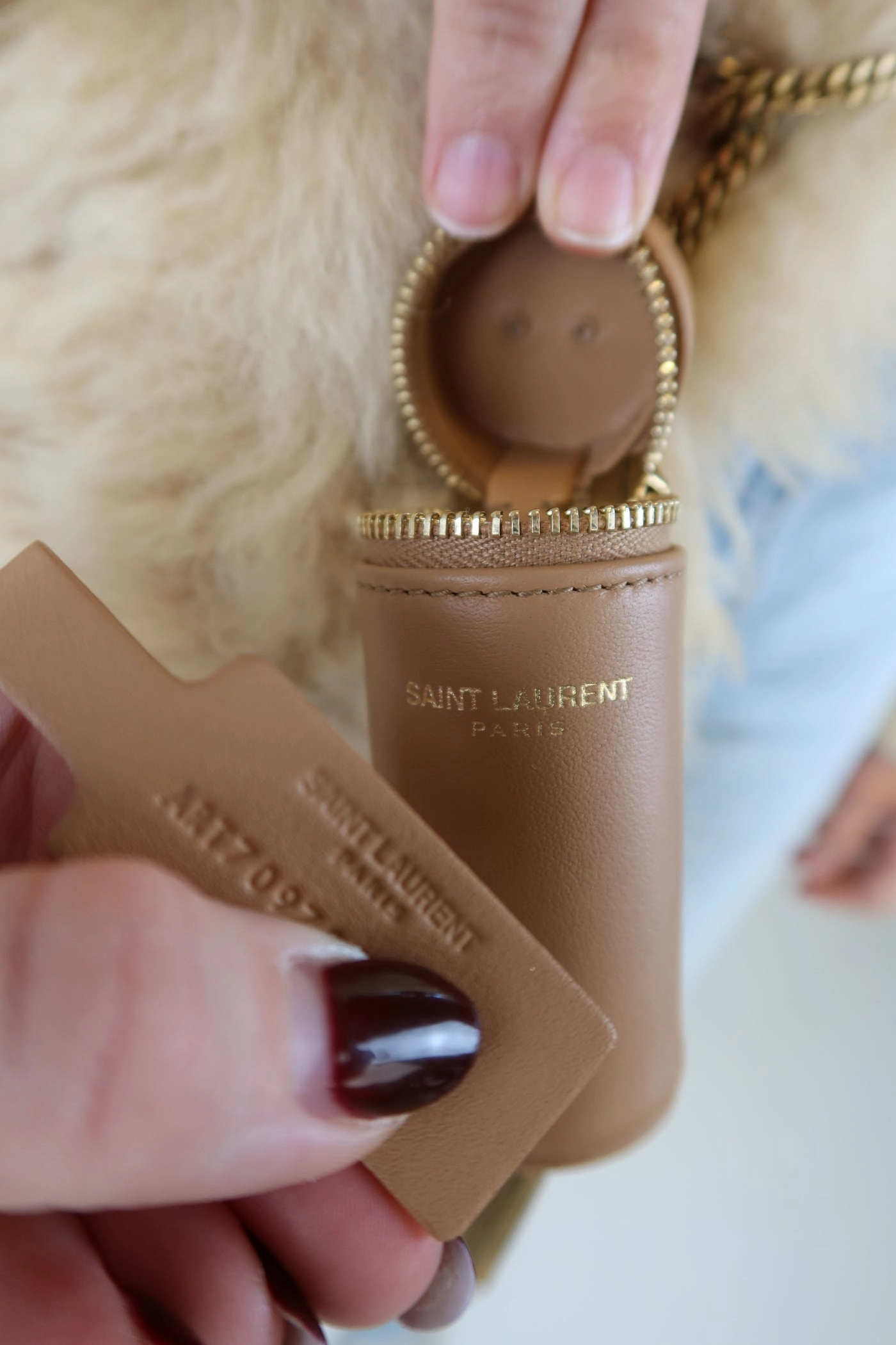 Saint Laurent Beige Genuine Shearling Shoulder Bag (retail approx. $4,000)*